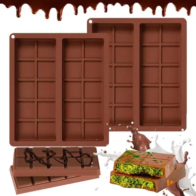 Immagine prodotto di Stampo in silicone per cioccolato, confezione da 2 pezzi, con 20 cavità per cioccolatini e barrette