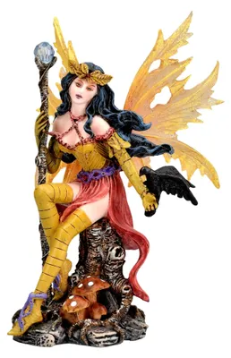 Produktbild von Elfenfigur Aerith mit Zauberstab 15 cm | Herbstfee Statue Fantasy Deko Blätter Laub Elfe Figur