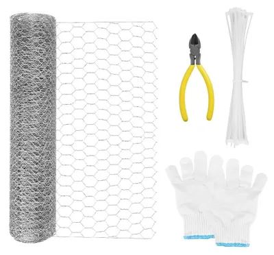 Image de Grillage en fil d'acier galvanisé - Clôture pour poulets - Maille fine - 0,4 x 5 m - 1 pièce - Durable - Clôture en fil métallique