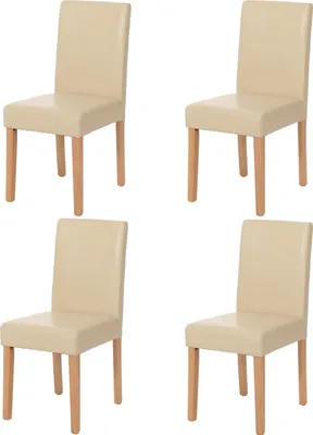 Produktbild von 4er-Set Esszimmerstuhl Stuhl Küchenstuhl klassisch und zeitlos - | HxBxT 90x43x56cm | Kunstleder | Sitzhöhe 45cm | Creme helle Beine