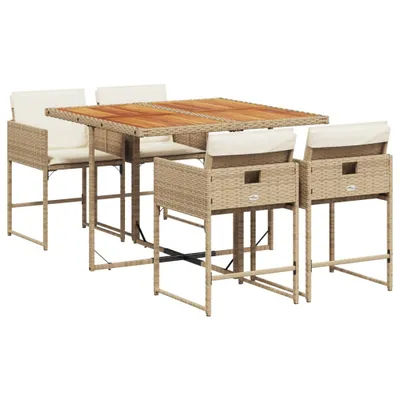 Produktbild von 5-tlg. Garten-Essgruppe mit Kissen Beige Poly Rattan
