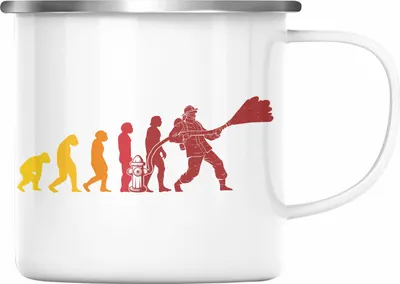 Produktbild von Trendation - Feuerwehr Geschenk Emaille Tasse Feuerwehrmann Vater Vatertag Spruch Evolution (Silber)