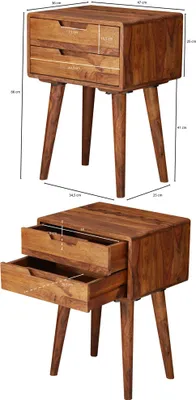 Immagine prodotto di Consolle da letto 47 x 66 x 36 cm WL5.578 Comodino in sheesham Letto a molle insacchettate | Comodino 2 cassetti stile country | Comodino letto in legno massello | Comodino moderno Comodino marrone