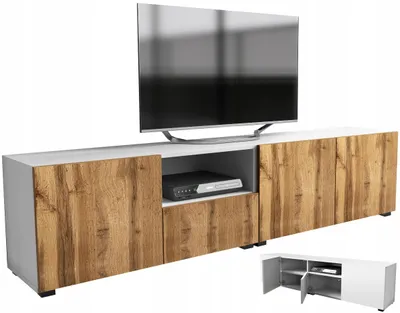 Produktbild von RTV-Sideboard 200 cm weiß matt Eiche Wotan stehend hängend
