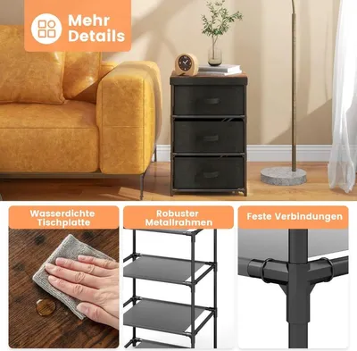 Zdjęcie produktu dla Czarna szafka nocna z szufladą, metalowa rama, zestaw 2 szt.