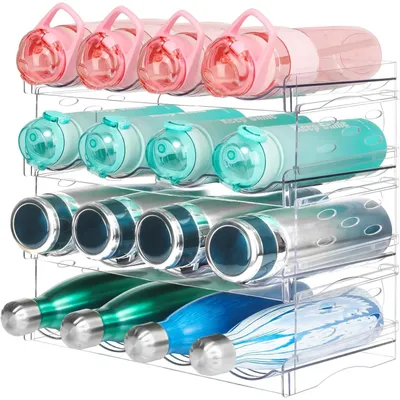 Produktbild von 4-stöckiges Acryl-Flaschenregal – stapelbarer Küchenaufbewahrungsständer für Wasserflaschen, Weinflaschen und Getränke, transparenter Getränkehalter
