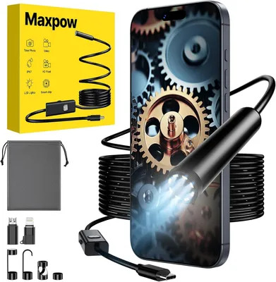 Produktbild von Endoskopkamera mit Licht, 1920 HD, 8 LED-Leuchten, wasserdichtes Endoskop (IP67) für Android- und iOS-Smartphones, halbsteife Kabelinspektionskamera