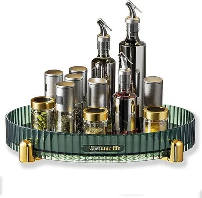 Produktbild von Unyqoos® Drehteller / Lazy Susan 28 cm (H 4 cm) – drehbarer Kunststoff‑Organizer, olivgrün, Gewürzkarussell für Küche & Vorratsschrank