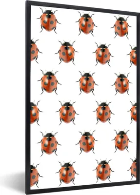 Produktbild von MuchoWow® MuchoWow® Gerahmtes Poster Marienkäfer - Insekt - Muster 60x90 cm - Poster mit zchwarzem Bilderrahmen - Kunst