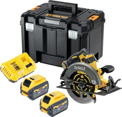 Produktbild von DeWALT DCS 578 T2T Akku Kreissäge 54V XR FlexVolt 190 mm Brushless + 2x Akku 6,0 Ah + Ladegerät + TSTAK
