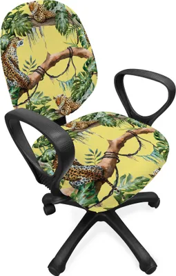 Produktbild von ABAKUHAUS Aquarell Bürostuhl Schonbezug, Leoparden in Jungle, dekorative Schutzhülle aus Stretchgewebe, Gelbgrün Blassgelb