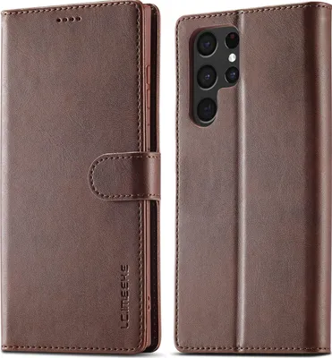 Obrázek produktu pro Pouzdro pro Samsung Galaxy S25 Ultra kožené flipové pouzdro s magnetickým uzávěrem a stojánkem, ochranné pouzdro hnědé