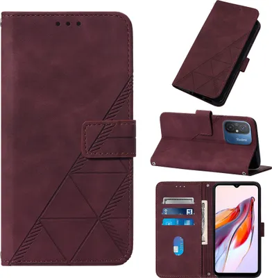Produktbild von Hülle für Xiaomi Redmi 12C /Poco C55 Prägung Flip Leder Kartenfächer Schutzhülle mit Ständer Rot