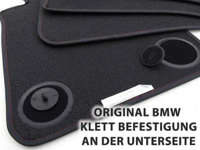 Produktbild von Fußmatten für 1er BMW F40 (Doppelnaht M1 Design) Premium Velours Automatten Matten in Original Qualität 4-teilig, Schwarz