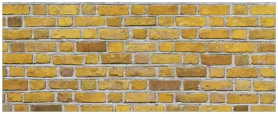 Produktbild von Wallario Wandbild aus Acryl, 200 x 80 cm, freischwebende Optik - Ziegelsteinwand in gelb - Backsteine
