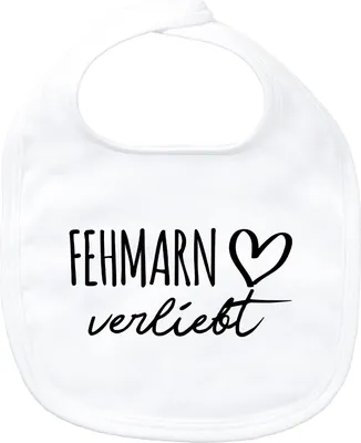 Produktbild von Huuraa Baby Lätzchen Fehmarn verliebt White Klettverschluss  Baumwolle Latz Geschenkidee