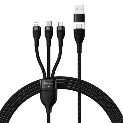 Zdjęcie produktu dla Baseus Flash Series II kabel USB Typ C / USB Typ A - USB Typ C / Lightning / micro USB 100 W 1,2 m czarny (CASS030101)