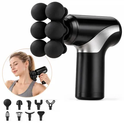 Produktbild von Mini Faszienpistole, Massagepistole mit 6 Stufen und LCD Touch Display, 10 Massageköpfe, leiser Akku Muskelmassagegerät für Schulter Rücken Fitness
