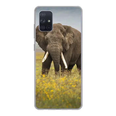 Produktbild von MuchoWow® Handyhülle Schutzhülle Hülle für Samsung Galaxy A71 Elefant - Blumen - Gras - Tiere - Natur Silikon Softcase Handy Hülle - Kartenbesitzer