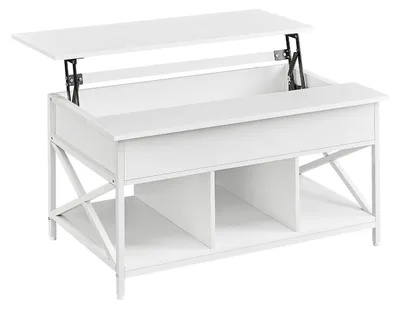 Produktbild von Weißer Couchtisch mit verstellbarer Höhe – Spanplatte und Stahl – 60 x 100 x 62 cm