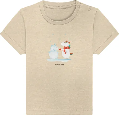 Produktbild von Mr. & Mrs. Panda Babyshirt Einhorn Schneemann 6. - 12. Monat - Natural Raw - Geschenk, T-Shirt Baby, Kurzarmshirt, Handschuhe, , Kleinkind, Organic Shirt, Weihnachten