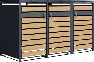 Produktbild von AXI Lucas Mülltonnenbox in Metall Anthrazit / Holzoptik | Mülltonnenverkleidung mit Deckel für 3 Tonnen - 240 - 720L | Müllbox / Aufbewahrungsbox für Mülltonnen