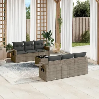 Produktbild von Design 7-tlg. Garten-Sofagarnitur mit Kissen Grau Poly Rattan, Gartenmöbel-Sets 2024 Neu
