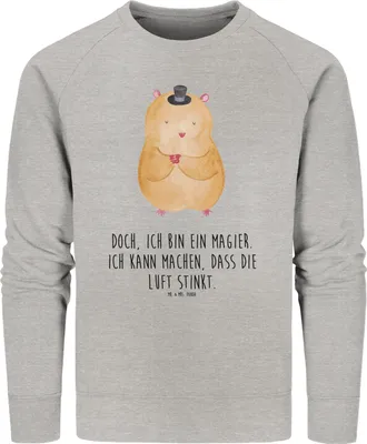 Produktbild von Mr. & Mrs. Panda Baumwoll Pullover Hamster Hut Größe S - Heather Grey - Geschenk, Zauberer, Sweater, Zwerghamster, Lustige Sprüche, Zylinder, Magier, Sweatshirt, Pulli