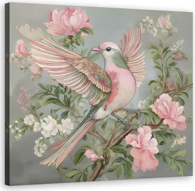 Produktbild von Leinwandbild Vogel Shabby Chic 60x60 Feeby Rosa bild für die wand bereit zum aufhängen
