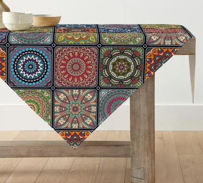 Produktbild von Bunte geometrische Tischdecke im Boho-Vintage-Stil, Tischwäsche für Küche und Innendekoration, 85x85 cm