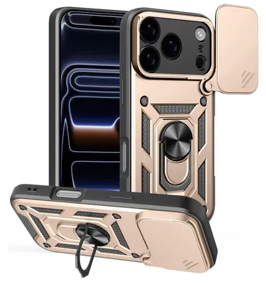 Produktbild von Hülle für iPhone 17 Pro Magnetische Ring Ständer Halter Dia Kameraschutz TPU Bumper Silikon Schutzhülle Gold