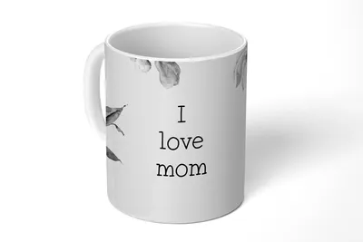 Produktbild von KitchenYeah® Tasse Kaffeetasse Kaffeebecher 350 ml Sprüche - Zitate Ich liebe Mama - Muttertag - Blumen - Mutter - Schwarz und weiß Teetasse - Fototasse - Becher - Keramikbecher - Teebecher - Kaffeeta