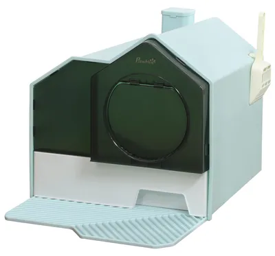 Productafbeelding van PawHut kattenbak, kattenwc met schep en filter, geschikt voor katten tot 5 kg, lichtblauw