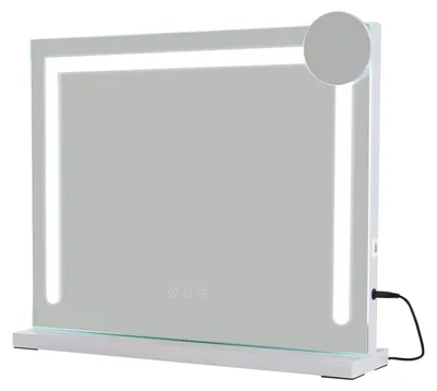 Image de Miroir de maquillage ZMH avec éclairage LED réglable, dimensions 50x42 cm, 3 modes de lumière, grossissement 5x, port USB, idéal pour chambre à coucher et dressing