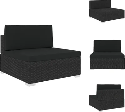 Zdjęcie produktu dla vidaXL Modułowa sofa środkowa 1-częściowa + poduszki z czarnego polirattanu - Elementy sofy ogrodowej