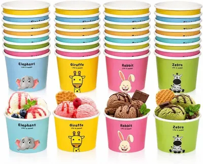 Produktbild von Einweg Eisbecher aus Recycling-Papier mit zuverlässiger Innenbeschichtung, inklusive stabilem Löffel für cremiges Eis & Desserts