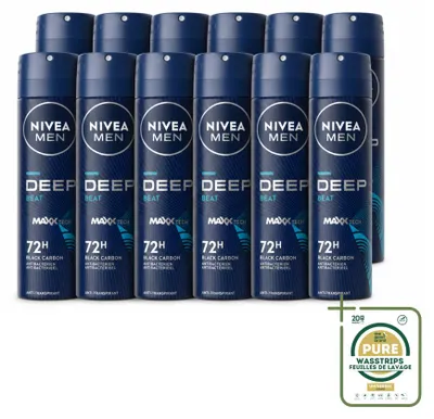 Immagine prodotto di 12 deodoranti spray NIVEA MEN Deep Beat - 150 ml - Confezione da 12 pezzi