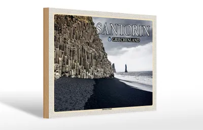 Produktbild von Holzschild Reise 30x20cm Santorin Griechenland Schwarzer Strand