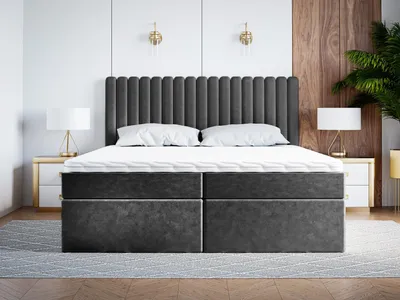 Produktbild von ADIDAR Boxspringbett Oskar 180x200cm mit Matratze - Polsterbett mit Holzrahmen Bett, Topper, Bettkasten – Grau – Jasmine 27 - mit Lieferung nach Hause