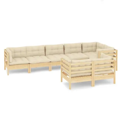 Produktbild von vidaXL 8-tlg. Garten-Lounge-Set mit Creme Kissen Massivholz Kiefer