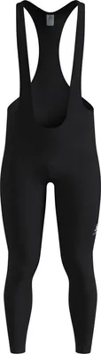 Schwarze Odlo Essential Radtights mit Trägern und Logo auf dem linken Oberschenkel