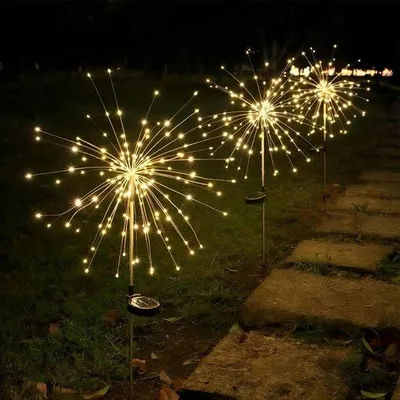 Obrázok produktu pre Solárne lampy, 2 ks, 150 LED, 8 režimov, do záhrady, na terasu a trávnik, s teplým bielym svetlom.