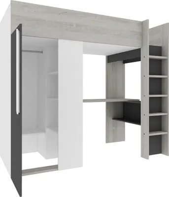 Produktbild von Hochbett Beau 90x200 mit Schreibtisch und Kleiderschrank - schattengrau