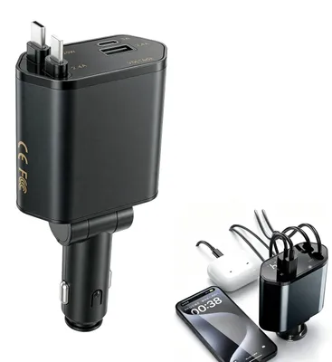 4-in-1 Autolader mit einziehbarer Kabel, USB-C, 120 W