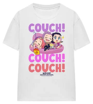 Imagen del producto de Camiseta para mujer "Couch Couch Couch" de la colección K-Pop Demon Hunters, modelo TV42905 (talla S), color blanco