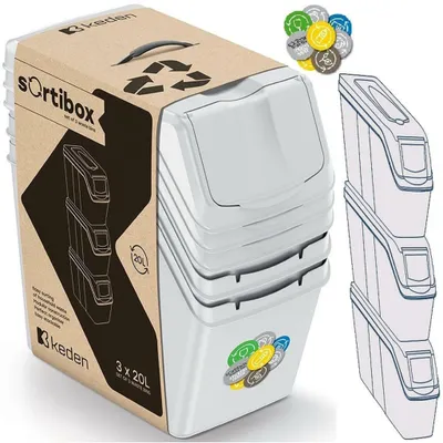 PROSPERPLAST Mülltrennsystem SORTIBOX 3 x 20L, Popielgrau