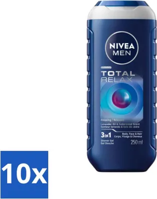 Image de NIVEA MEN - Gel douche - Total Relax - 250 ml - Pack avantage - 10 pièces