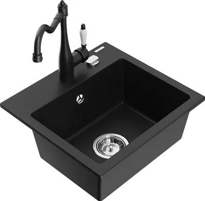 Produktbild von Mexen Milo 1-Becken-Granit-Spüle mit Mischbatterie Carla, Schwarz - 6505-77-670700-70