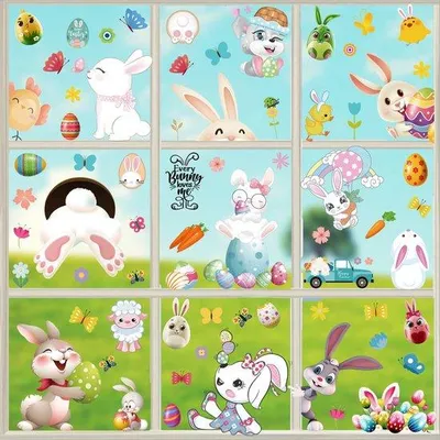 Produktbild von Paasfeiertischdeko kleine PVC-Tierfiguren selbstklebend Entferbarer Fenstersticker PVC-Fenstersticker für Fenster Vitrinen Türen Schaufenster
