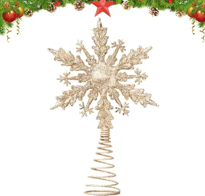 Produktbild von 21 cm glitzernder Weihnachtsbaumstern Schneeflocke, Goldstern für Baumspitze als silberner Weihnachtsbaumschmuck Dekoration Gold